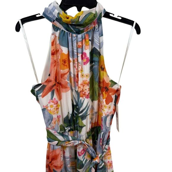 NWT Eliza J Floral High Neck Sleeveless Dress With Belt Size 12 MSRP $148 - Picture 2 of 10